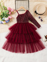 Young Girl Elegant Sparkling Mesh Princess Style Casual Fashion Dress